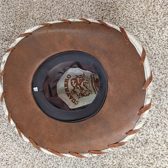 Cuatrero Genuine Cowhide Leather Western Cowgirl Hat Brown White M